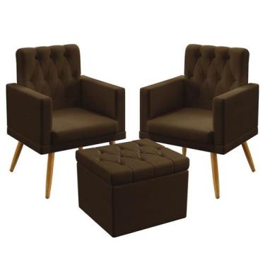 Imagem de 2 Poltronas Nina Com Rodapé E Capitonê Com Puff Quasar Sued Marrom Ara