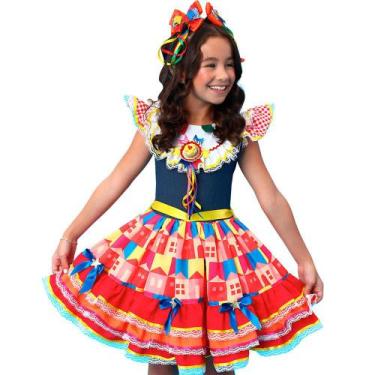 Imagem de Vestido Infantil Festa Junina Super Luxo Xadrez Vermelho Roupa Caipira