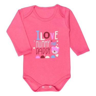 Imagem de Body longo suedine pink para bebê love mummy and daddy - Era Uma Vez, 