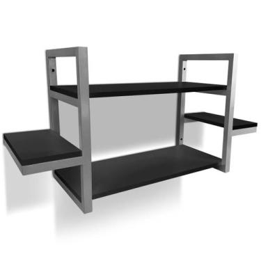 Imagem de Prateleira Dupla Cali Nicho De Parede Design Industrial Prata/Preto - 