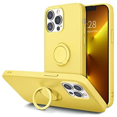 Imagem de Hython Capa para iPhone 13 Pro com suporte de anel [suporte de anel rotativo de 360° com suporte magnético] [forro de microfibra macia] capa protetora de borracha fina à prova de choque para mulheres, amarela
