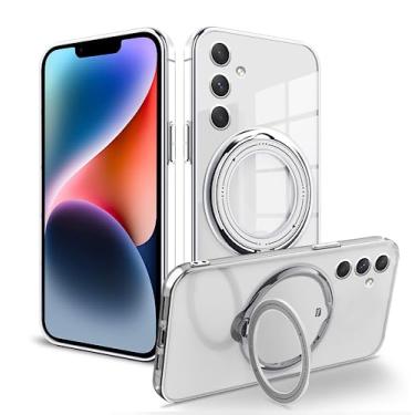 Imagem de Capa para celular compatível com Samsung A15 com suporte magnético transparente, capa protetora de luxo à prova de choque para Samsung Galaxy A15 5g (prata)