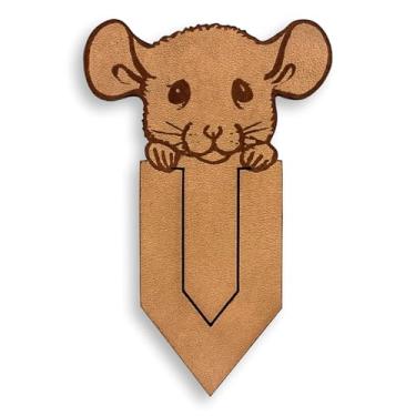 Imagem de Marcador de página de couro genuíno feito à mão Peek a Boo fofo, presentes exclusivos para leitores, escolha seu design favorito. Marrom (mouse fofo)