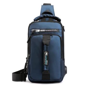 Imagem de Mini Mochila Bolsa Masculina Transversal Impermeável Ombro, Azul