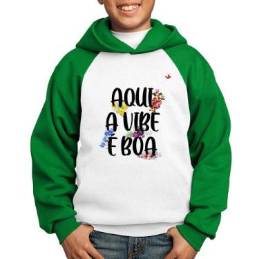 Imagem de Moletom Infantil Aqui a vibe é boa - Foca na Moda, Branco, Verde, 8