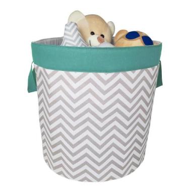 Imagem de Cesto Organizador Brinquedo Redondo Chevron e Verde Malva - Loja Baby