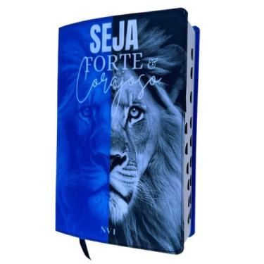 Imagem de Bíblia NVI Leão azul seja forte e corajoso  Com Índice Letras Grandes 