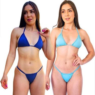 Imagem de Kit 2 Biquinis Fio Dental Cortininha Bronze Sem Bojo Marquinha Proteçã