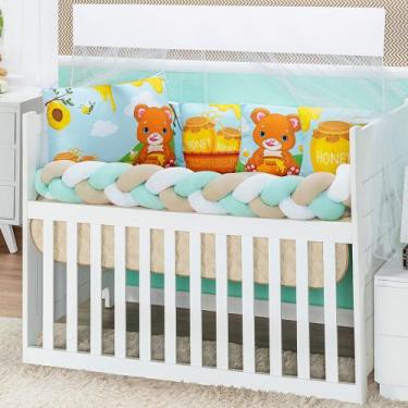 Imagem de Kit Berço Trança Completo Chuva de Amor Arco Iris Nuvem Coração 10 peç