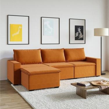 Imagem de Sofá Modular 1 Módulo Direito 1 Módulo Central 1 Módulo Esquerdo 1 Puff Zen Cabecasa Madeiramadeira Mostarda