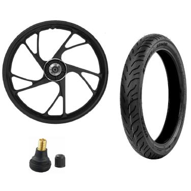 Imagem de Kit Roda Liga Leve Moto Titan Fan Start 160 2016-2024 Disco + PNEU Vipal ST600 80/100-18 + Bico