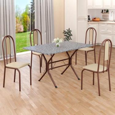 Imagem de Conjunto Sala de Jantar Mesa Retangular 100x60cm Tampo Granito Ocre 4 