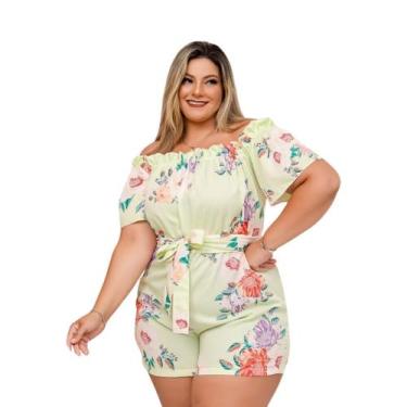 Imagem de Macaquinho Plus Size Feminino Curto Estampado com Faixa 0423 - Bellucy