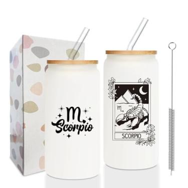 Imagem de Copos foscos engraçados do zodíaco de escorpião, presentes de escorpião para mulheres, copos de vidro de escorpião, presentes de aniversário para amantes do zodíaco, copos de aniversário de escorpião,