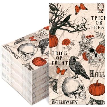 Imagem de JarThenaAMCS 100 guardanapos de papel de Halloween para convidados gótico caveira morcego abóbora guardanapos de banheiro vintage descartável toalha de mão para suprimentos de festa em casa