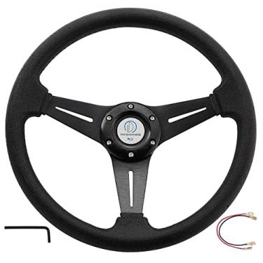 Imagem de Racing/Golf Cart Steering Wheel Universal Fit Car and Club Car DS &Precedent EZGO Yamaha Golf cart 13.8”/350mm 6 Bolts Grip Vinyl Leather & Aluminum with Horn Button (Black)
