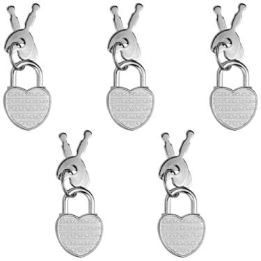 Imagem de Pacote com 10 cadeados, mini fechaduras com chaves, pequenas fechaduras de bagagem para viagem, joias, caixas, mochila (coração, 10)