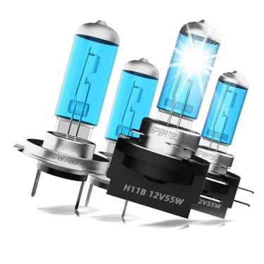 Imagem de SPBRTBUB Lâmpadas de farol compatíveis com Hyundai Santa Fe 2010-2016, H7 H11B Kits de lâmpadas de farol de halogêneo de alto desempenho e alto desempenho, luz branca 6000K, pacote com 4