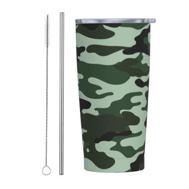 Imagem de CHASOEA Copo camuflado de 590 ml de aço inoxidável camuflado com tampa e canudo verde caneca de café de viagem, copos de chá, vinho, garrafa de água, presentes de férias para mulheres