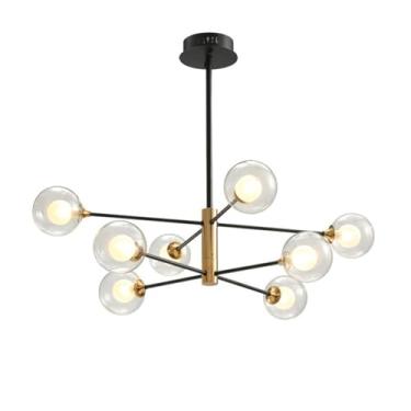 Imagem de Candelabro Sputnik nórdico 6 luzes G9 dourado moderno duplo vidro esférico luz pendente vintage metal preto para sala de jantar da ilha