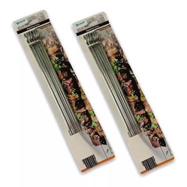 Imagem de Kit 12 Espetos Inox 30 Cm Para Churrasco Espetinho Assar Carne Frango Legumes Vegetais