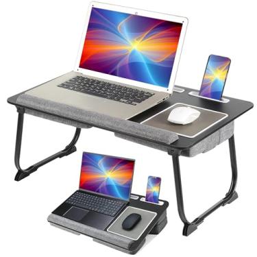 Imagem de Yshunlai Mesa de colo – serve para laptop de até 43 cm, suporte de computador portátil para cama e sofá, bandeja de colo grande com mouse pad, almofada de pulso, suporte para tablet, compartimento