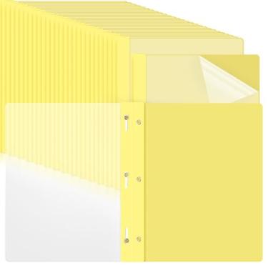 Imagem de Feifeiya Pacote com 48 capas de plástico para relatórios com 3 pinos pastas de apresentação a granel, capacidade para 100 folhas, capas transparentes para apresentação de documentos, material escolar