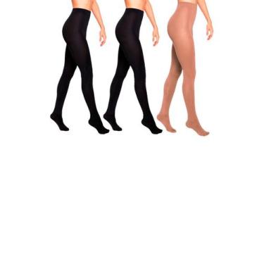 Imagem de Kit com 3 Meias Calças Fio 80 Opaca Loba 5858-001 Colorido - LUPO, GG