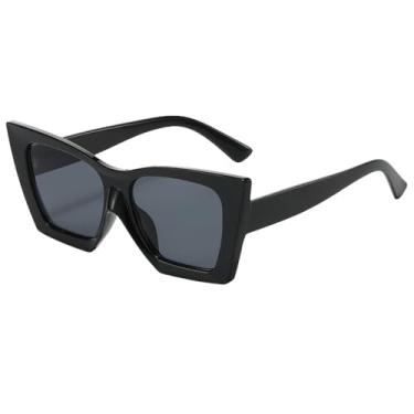 Imagem de Óculos de sol estilo olho de gato de armação grande, elegantes e individuais, óculos de sol simples, óculos de sol unissex de nicho hip-hop para mulheres, preto preto, tamanho único
