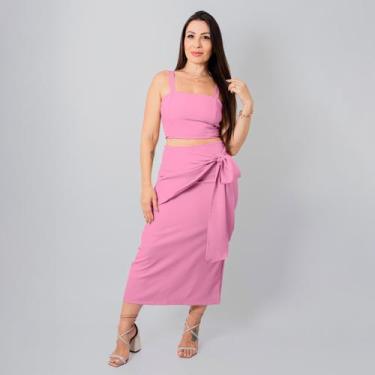 Imagem de Conjunto Alfaiataria Cropped Alcinha E Saia Midi De Amarrar - Swiss Bo