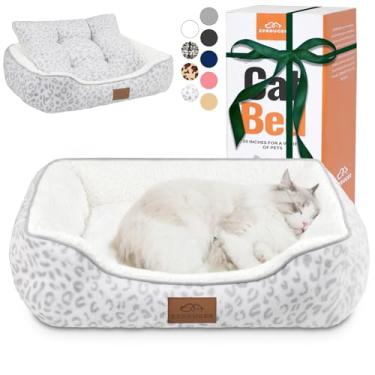 Imagem de Cama retangular de leopardo branco para animais de estimação grandes e médios em ambientes internos e externos com tapete removível, lavável na máquina, parte inferior antiderrapante, respirável,