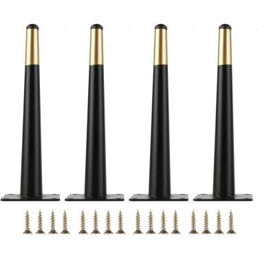 Imagem de Conjunto de 4 pés de gabinete de TV de suporte cônico de metal reto, peças de reposição DIY para sofá, mesa, armário, poltrona, otomano, ouro preto, 55 cm/21,65 pol.