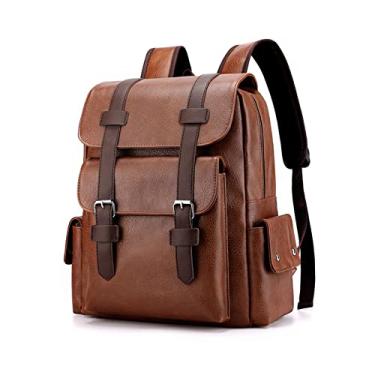 Imagem de Mochila masculina de couro PU grande mochila para laptop masculina preta mochila escolar para adolescentes meninos(Auburn)