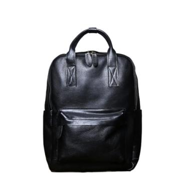 Imagem de Mochila masculina de couro de vaca, bolsa casual de grande capacidade para viagem, mochila de negócios para laptop de 15,6 polegadas