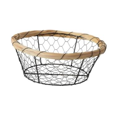 Imagem de WeiLaiKeQi Cesta de arame de ferro trançado, tigela de servir, retrô, portátil, decorar, suporte de frutas, cesta de armazenamento para balcão de cozinha, pão, 25cmx9.5cm