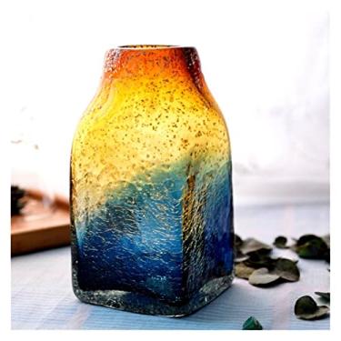 Imagem de Vaso Vaso multicolorido feito à mão terrário vaso de vidro colorido para decoração de casamento decoração de casa vasos de mesa para flores Vaso de flores(Pequeno)