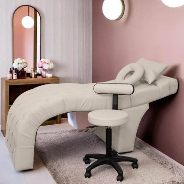 Imagem de Maca Estética Para Extensão De Cílios  Charme + Mocho Tapeçado Corino Bege Bruma