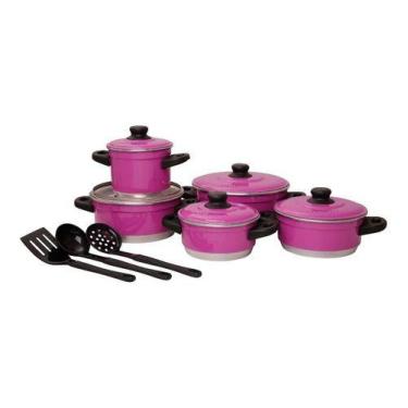 Imagem de Jogo De Panelas 5 Peças Extra Forte Com Talher  - Multi Aluminio, rosa