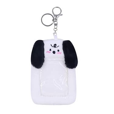 Imagem de Porta-cartões fotográficos felpudos de pelúcia com chaveiro, capa fofa para foto de cachorrinho, porta-cartão de crédito, protetor de papelaria