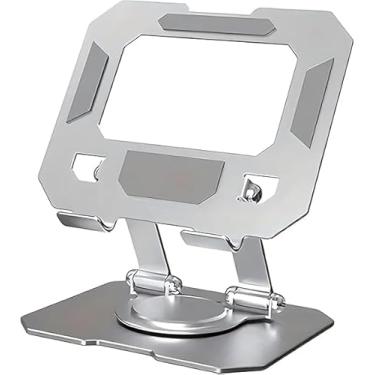 Imagem de Suporte para Tablet em Aço Carbono Com Metal Resistente Apoio para Mesa Pedestal Portátil Dobrável Articulado Base Rotativa 360º Design Moderno Ajustável Antiderrapante Ampla Compatibilidade