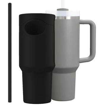 Imagem de Bota de silicone para Stanley Cup 1,134 g, acessórios de manga de copo e substituição conjunto de canudo de 30 cm compatível com Stanley Case Quencher com alça capa protetora de corpo inteiro (preto)