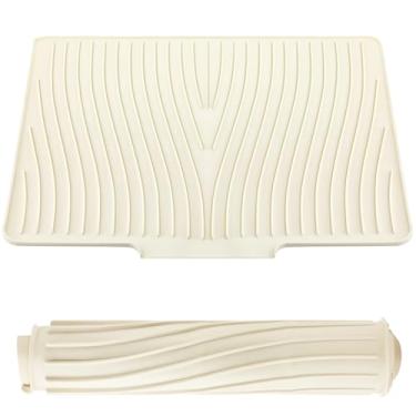 Imagem de Teenyyou Tapete de secagem de pratos de silicone extra grande para balcão de cozinha, almofada de secagem de 60 x 48 cm, tapete de escorredor de pratos de borracha com borda de drenagem para forro de