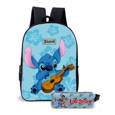 Imagem de Kit Mochila e o estojo Escolar Masculino Feminino Stitch Volta às Aula