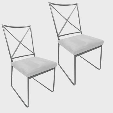 Imagem de Kit 02 Cadeiras Sala de Jantar Escritório Office Clark Industrial Ferro Cinza Sintético Branco - Ahz Móveis