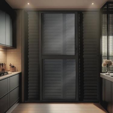 Imagem de Porta Balção de Aluminio 210x160cm 2 Folhas Moveis e 1 Folha Fixa Crv Preto