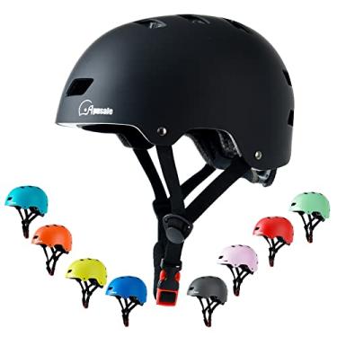 Imagem de Apusale Capacete de skate de bicicleta, ajustável e multiesportivo para patinete, 3 tamanhos para adultos, jovens, crianças pequenas (preto)