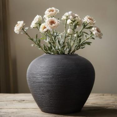 Imagem de Vaso de cerâmica rústico, vaso alto preto de 18 cm, vasos vintage, vasos de decoração de terracota moderna para decoração de casa, sala de estar, entrada, mesa de centro, prateleira, cozinha
