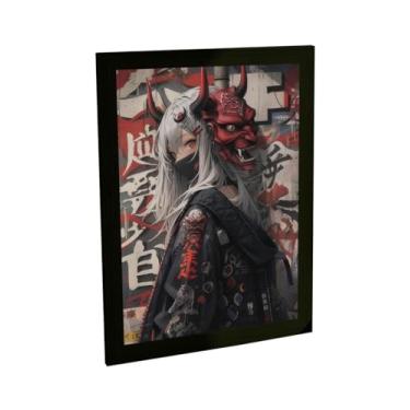 Imagem de Quadro Decorativo Anime Garota Mascara Oni Ilustração Japonesa Quarto Sala Decoração Poster