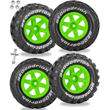 Imagem de RCarmubWow RC Wheels and Tires Off-Road Buggy Tires for 1/12 1/14 1/16 RC Off Road Monster Truck E-REVO Summit REDCAT HPI SAVAGEGT-2XS Volcano-16,1/12 1/14 1/16 Wheels Tires Set Pre-glued,Green