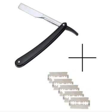 Imagem de Navalha Profissional com 30 Lâminas, Aço Carbono Cromado, Cabo Termoplástico, Kit Barbeiro